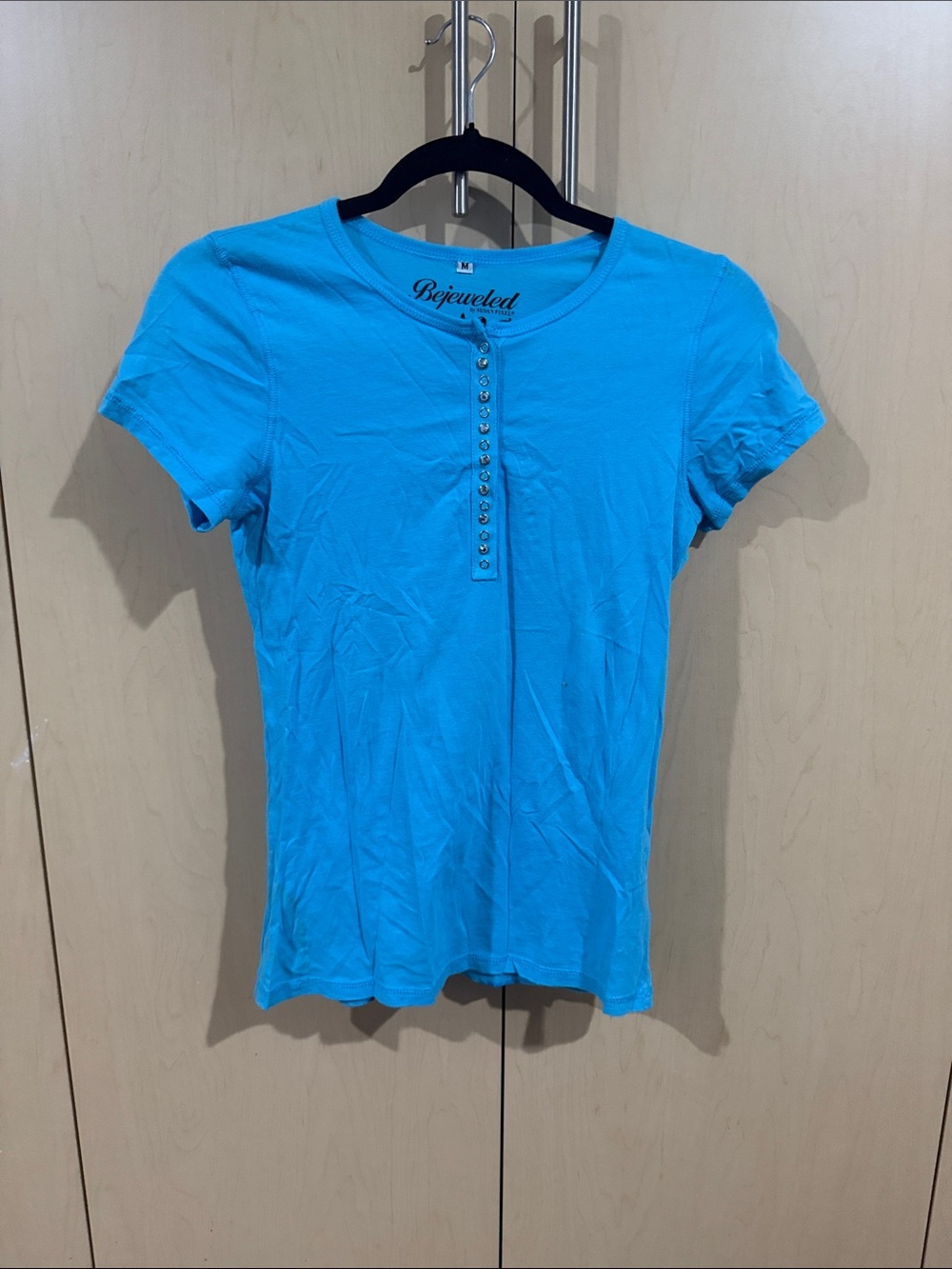 Bejeweled Turquoise Short-Sleeve Henley Tee